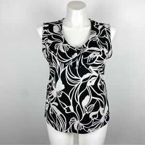 Ann Taylor Black & White Tropical Floral Print Sleeveless Blouse XL